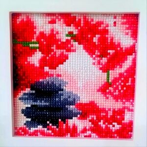 DECORATIVE  HAND BEAD ART 6X6 FLOWER ACCENT FRAMED  FLORAL  HOME DECOR WALL ART